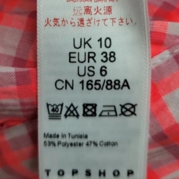 TOPSHOP Pink & White Gingham Print Long Puff Sleeve Crop Top, Size 6 - Picture 6 of 8